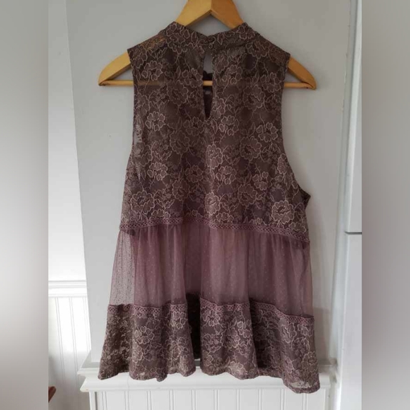 Maurices Brown High Neck Sheer Lace Boho Top size XXL - Picture 2 of 11